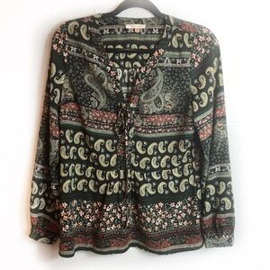 Skies are blue small black paisley tie up blouse